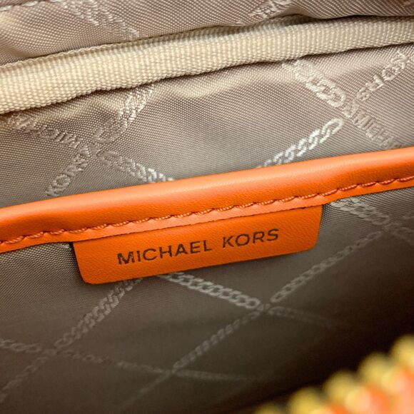 Michael Kors Jet Set Orange MK Logo Crossbody Bag Gold Chain Strap NWT - Picture 9 of 12